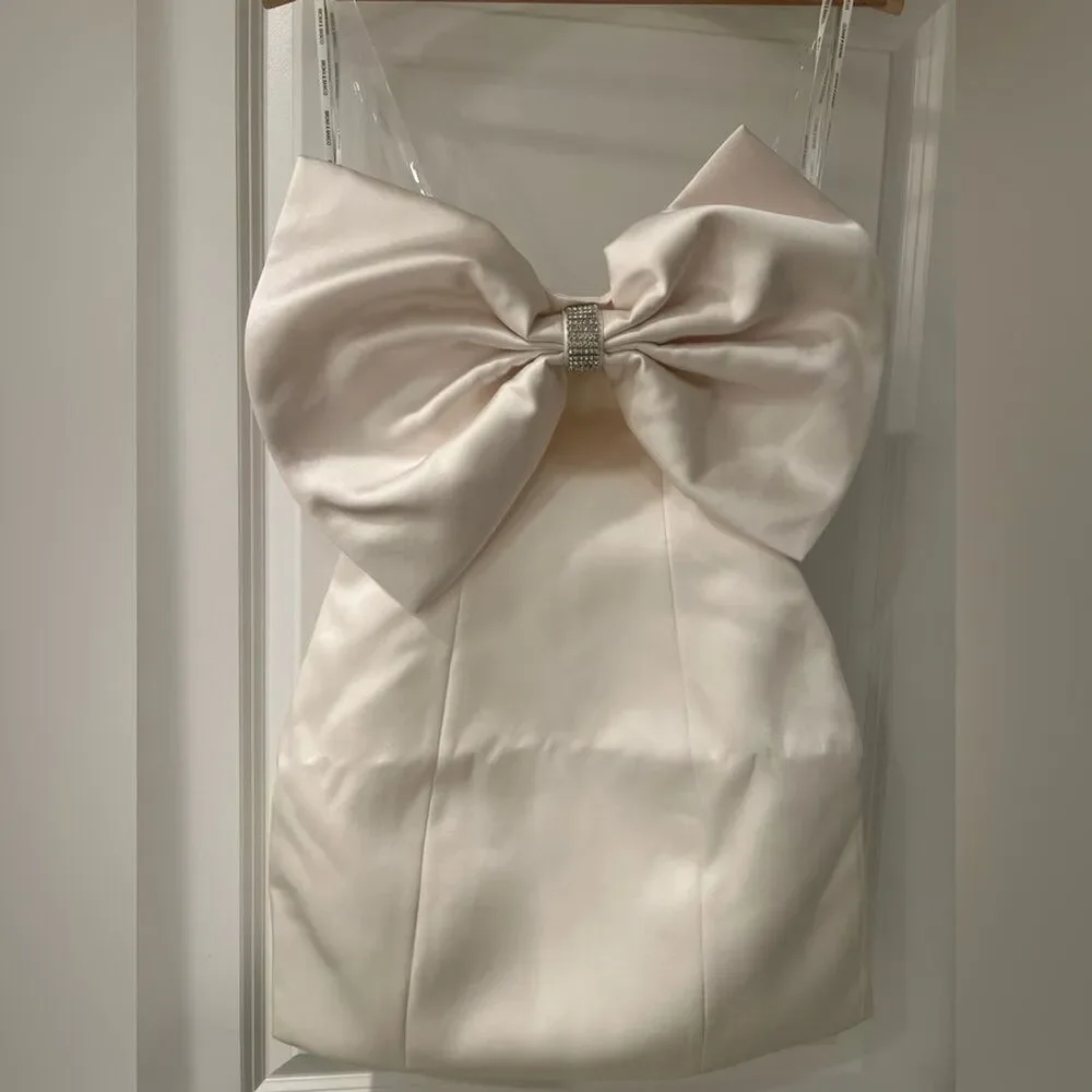 NWOT Bronx and Banco Evie‎ Bow Satin Minidress Elegant white Mini Dress - Picture 15 of 15